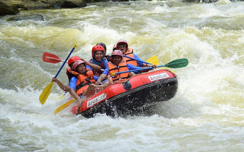 White water rafting on a fast-flowing river