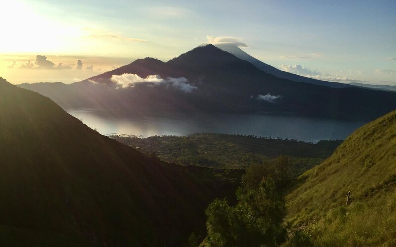 Mount Batur and Lake Batur at sunrise